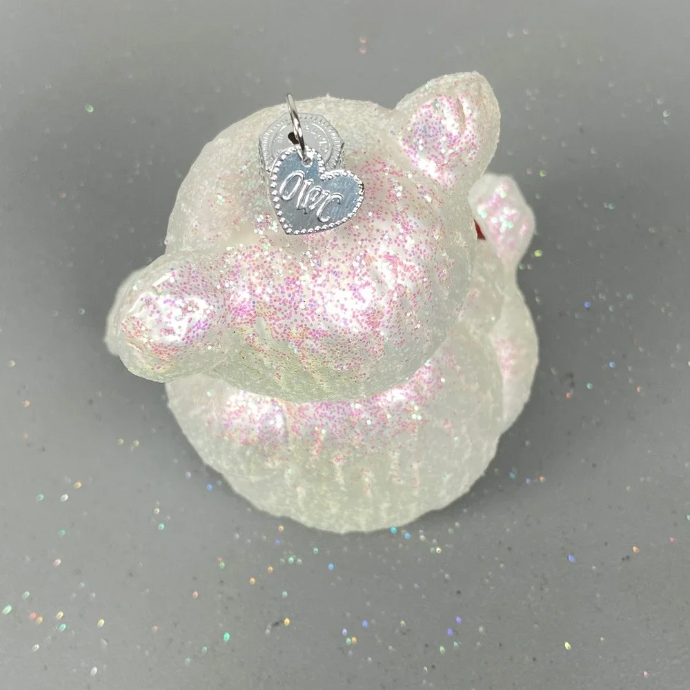 Old World Christmas 2010 Polar Bear Cub Glass Holiday Ornament White Glitter